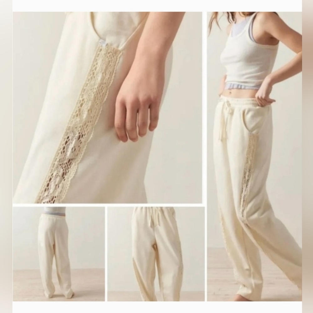 Urban Outfitters-Out from Under Jayden Lace-Inset Sweatpants Cream Sm petite